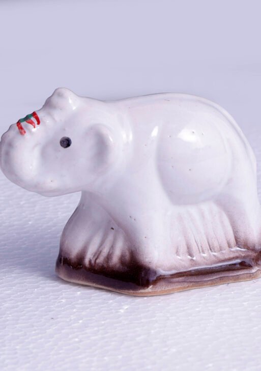 Ceramic Small White Elephant Statue