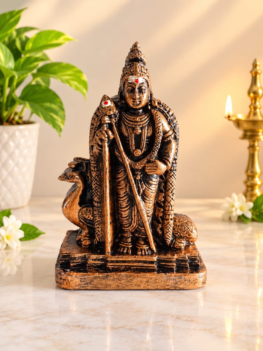 COPPER COLOUR STONE MINI MURUGAN STATUE