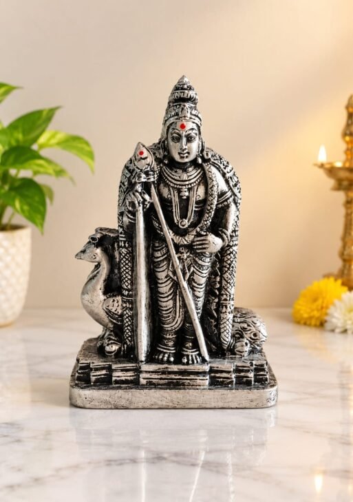 SILVER COLOUR STONE MINI MURUGAN STATUE