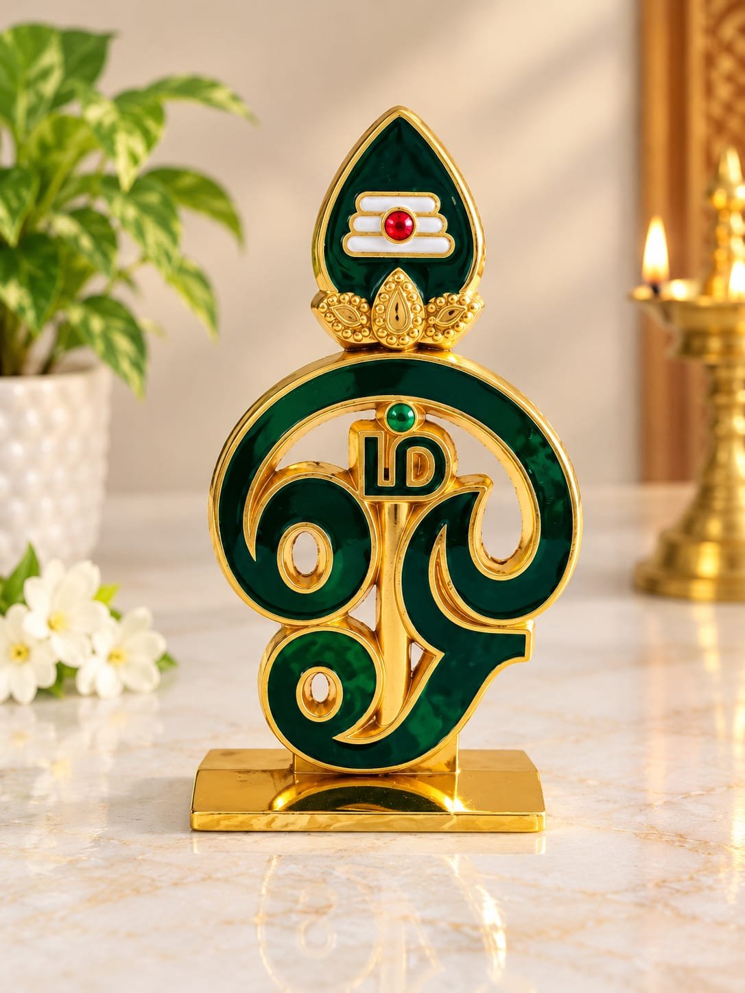 METAL GREEN ENAMAL OHM WITH VEL STATUE