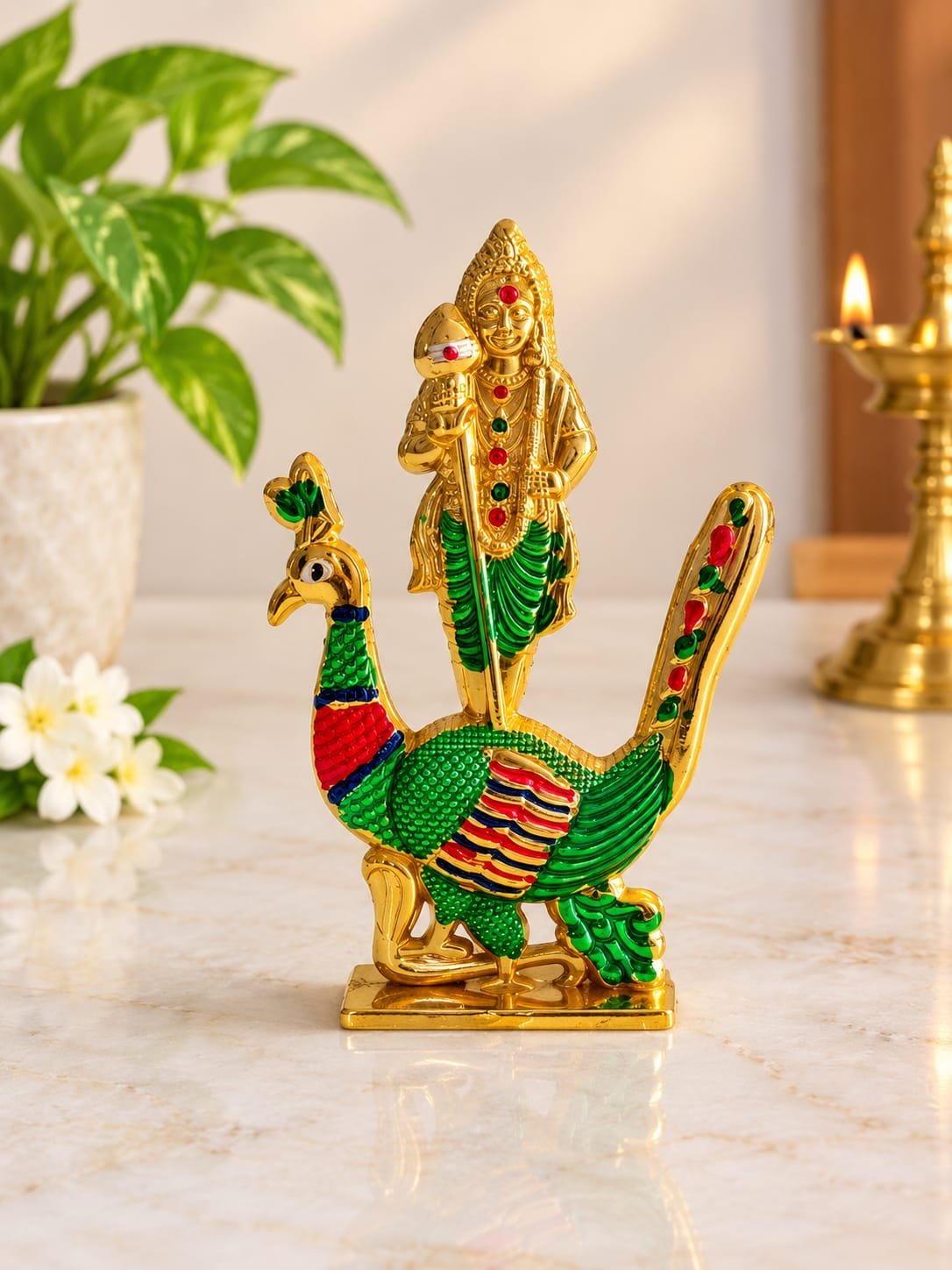 METAL MURUGAN ON PEACOCK STATUE