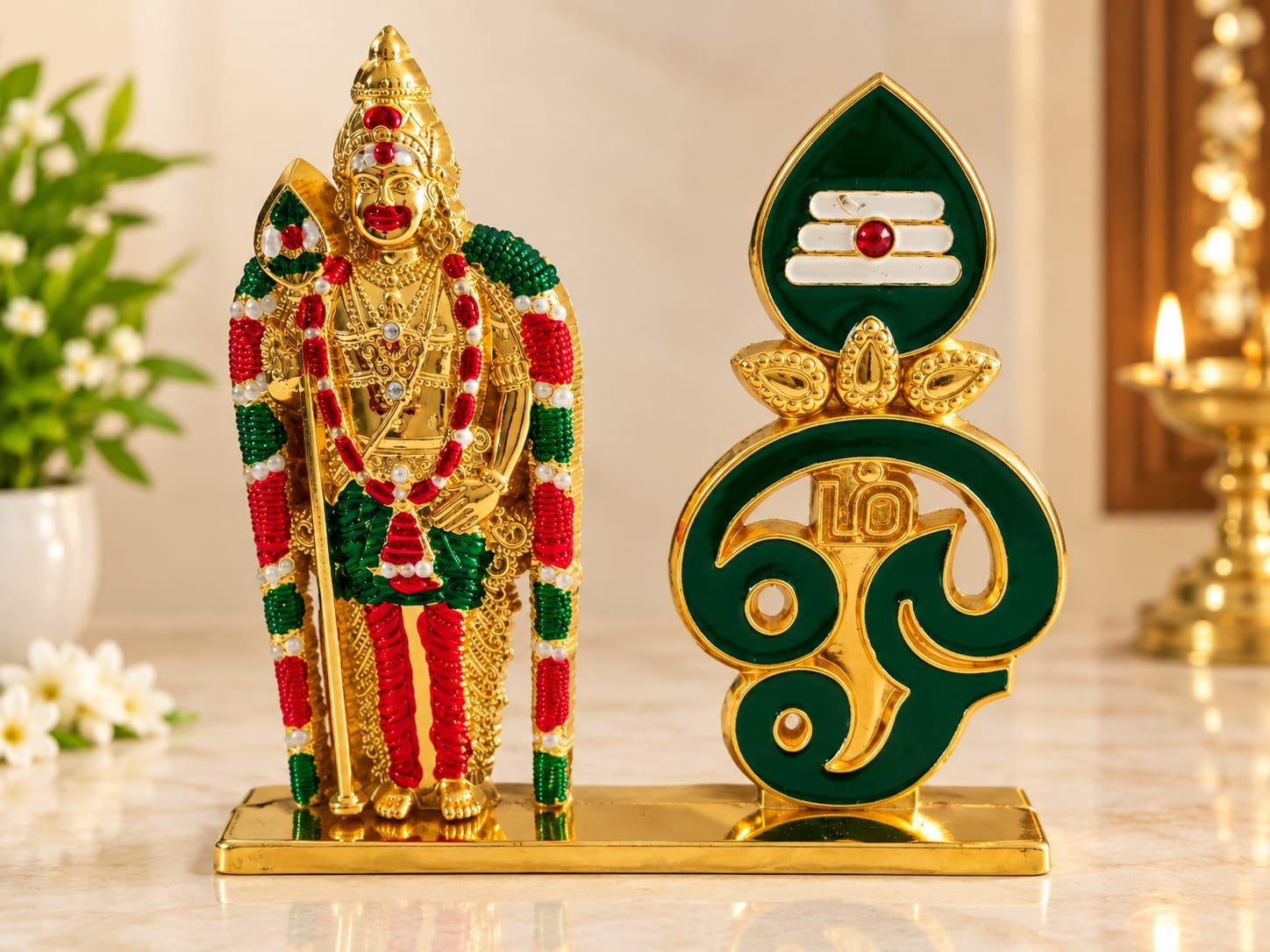 METAL MURUGAN WITH OHM VEL STATUE