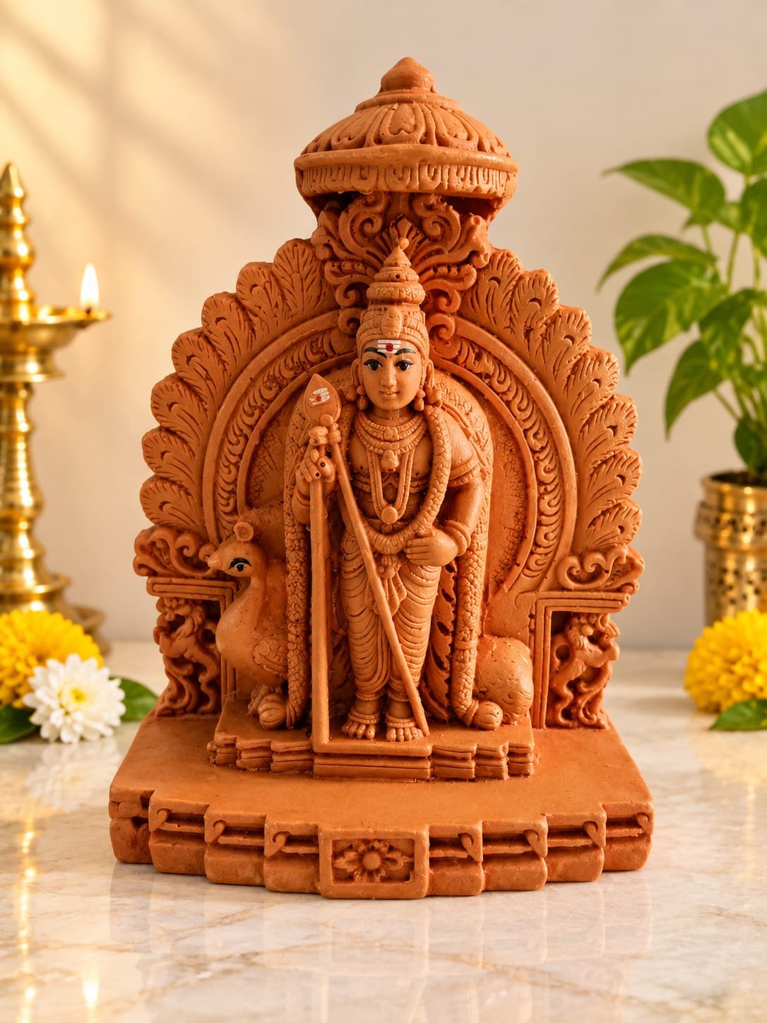 STONE RED SANDAL COLOUR GREEDAM MURUGAN STATUE