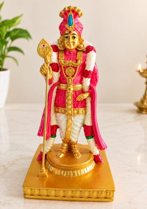 STONE LARGE PINK COLOUR MURUGAN STATUE