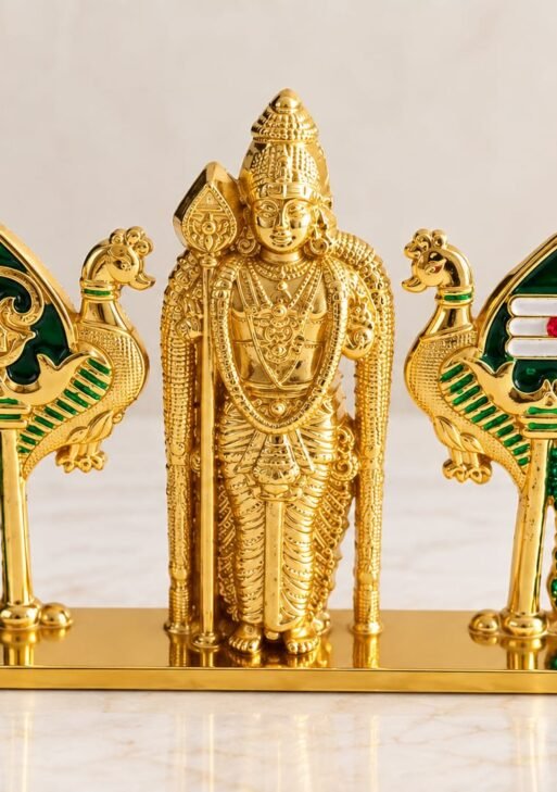 METAL MURUGAN WITH DOUBLE PEACOCK STATUE