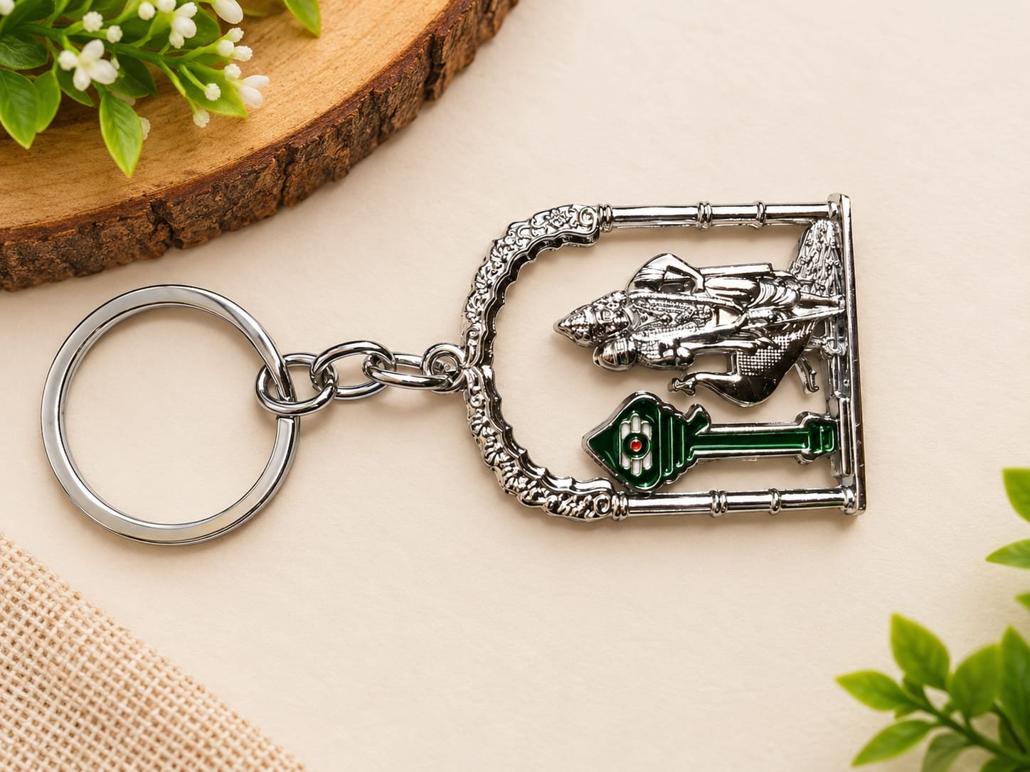 SILVER METAL MURUGAN WITH VEL KEYCHAIN