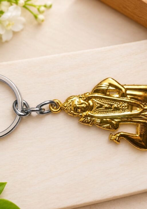 GOLD METAL MURUGAN WITH PEACOCK KEYCHAIN