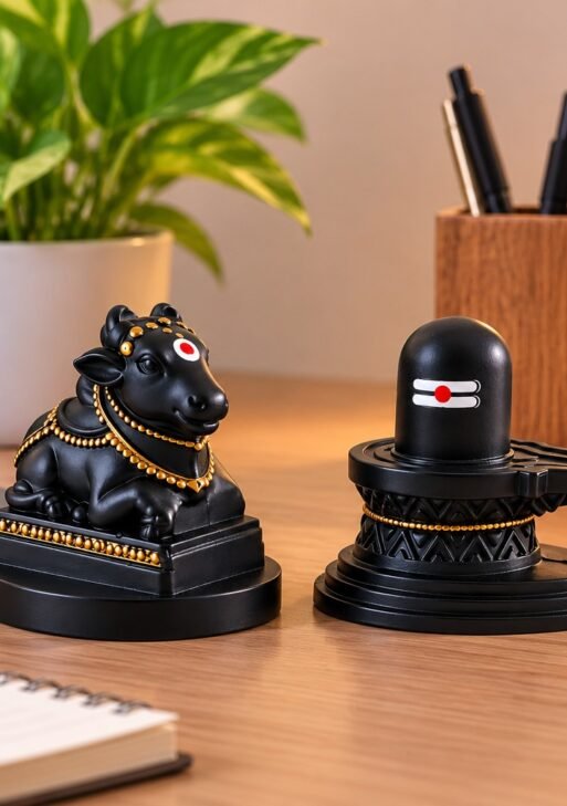 BLACK MARBLE STONE WITH SIVAN NANDHI STATUE