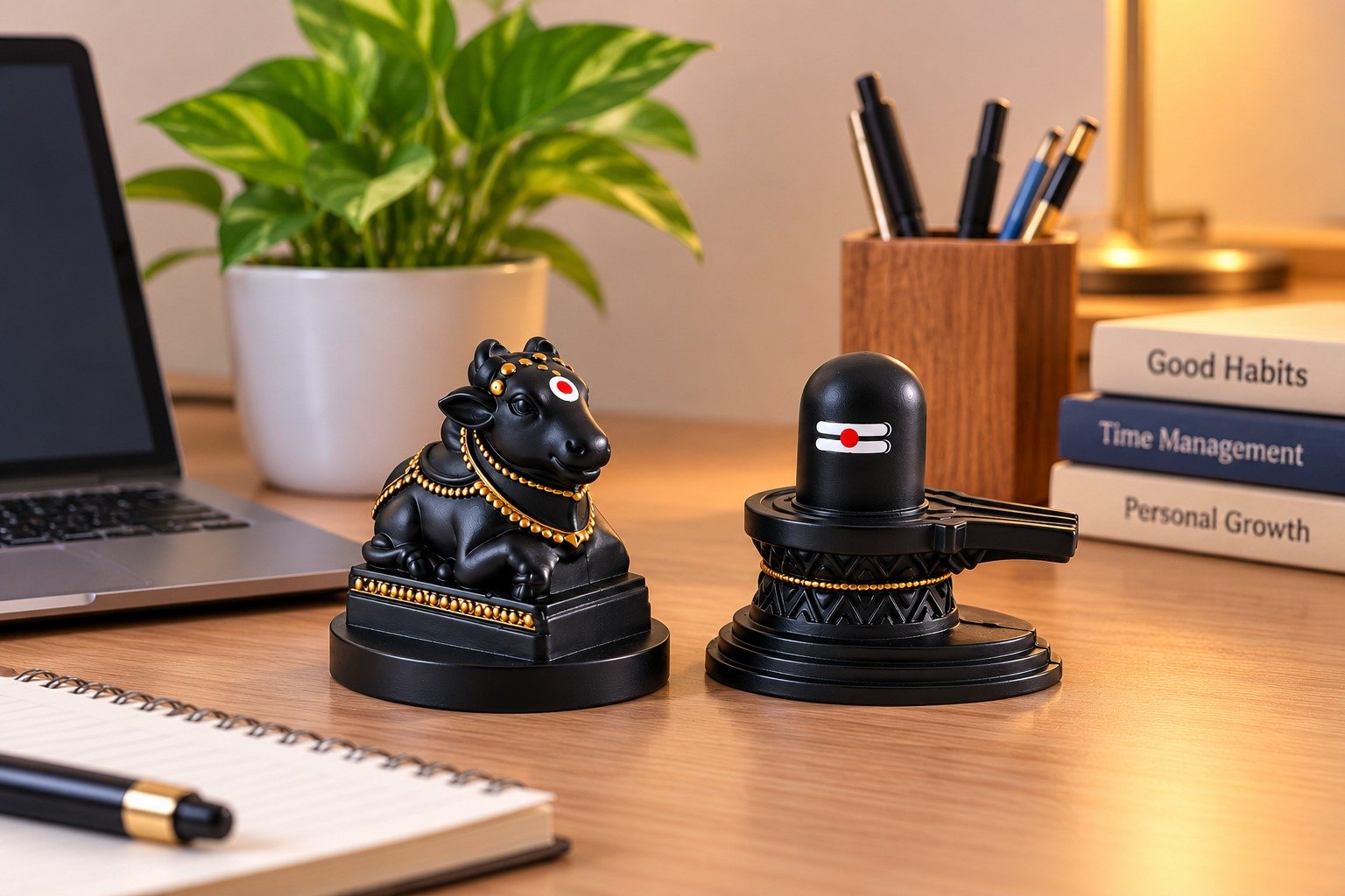 BLACK MARBLE STONE WITH SIVAN NANDHI STATUE