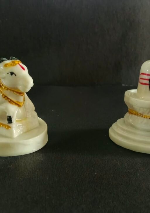 WHITE MARBLE STONE WITH SIVAN NANDHI STATUE
