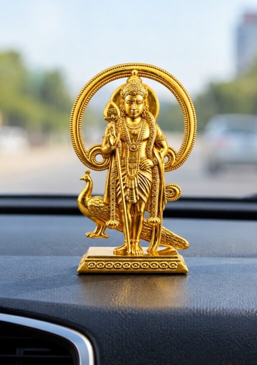 METAL MURUGAN WITH PEACOCK STATUE